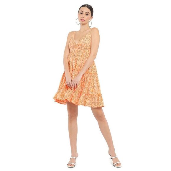 NWT Myra Bag Benign Orange Floral Mini Summer Dress Tiered Womens Size Medium - Picture 1 of 11